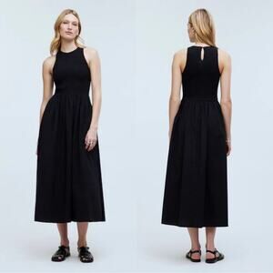 madewell the melody smocked midi dress true black np124 women xsmall xs